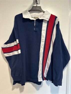 VTG 90s Northwest Territory Sz:4X red white blue long sleeve striped rugby polo.